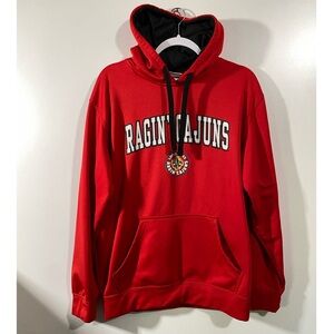 UL Ragin’ Cajuns Hoodie Sweatshirt Red with Front Pocket Athletic Material